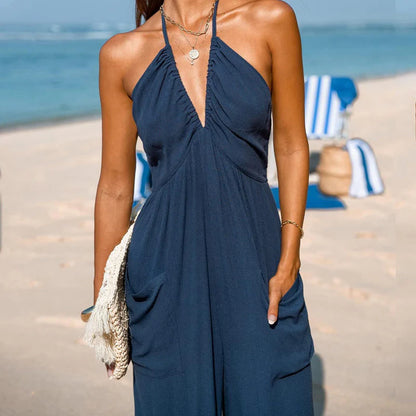 Women's Halter Neck Backless Jumpsuit