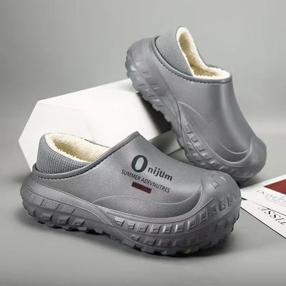 Men’s Plush Waterproof Fleece-Lined Indoor–Outdoor Winter Slippers