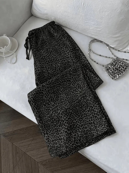 Women's High-Waisted Leopard Print Wide-Leg Pants