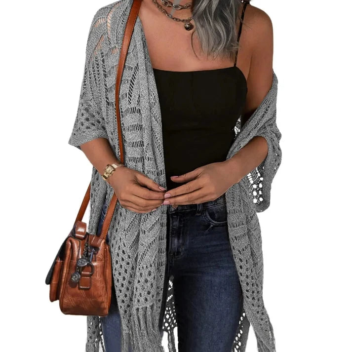 Women's Oversized Crochet Knit Tassel Cardigan