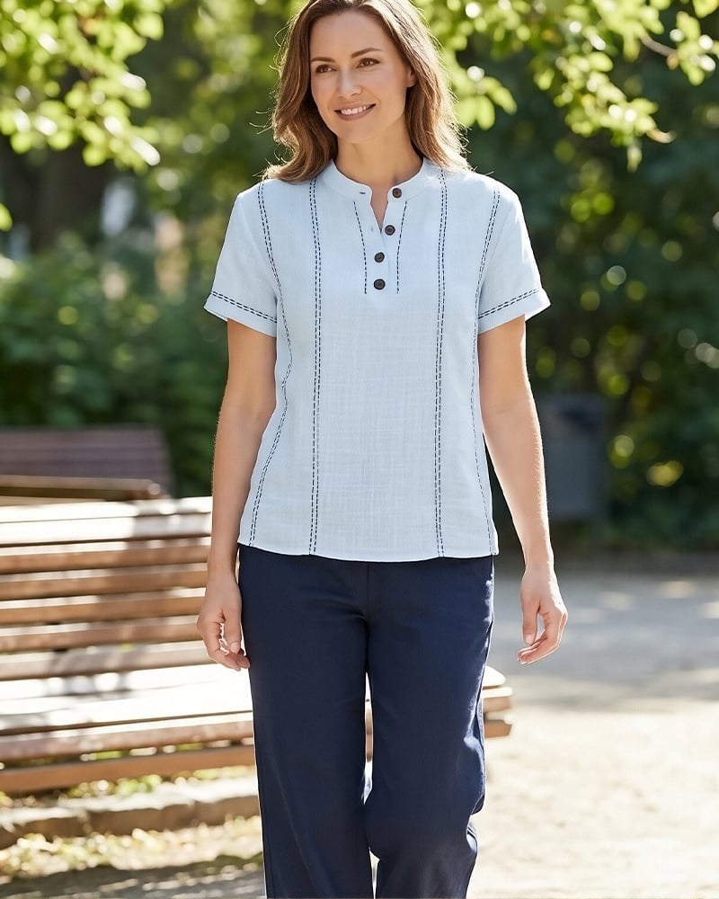 Casual Button V-Neck Blouse