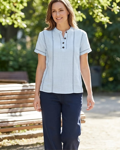 Casual Button V-Neck Blouse