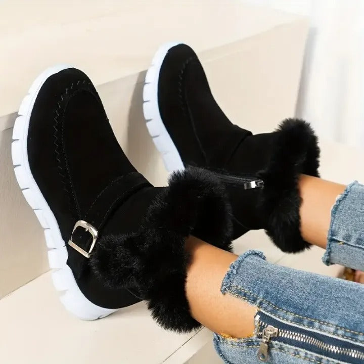 Women's Ankle Boots with Buckle and Zipper