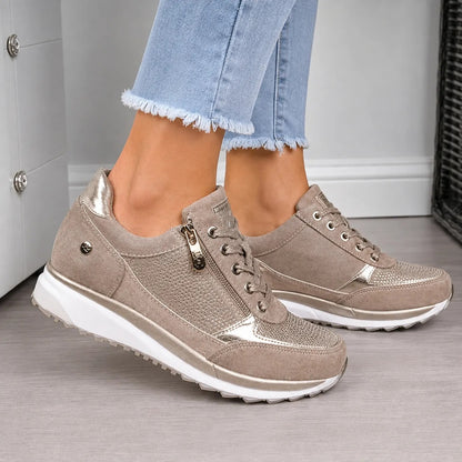 Women's Lace-Up Sneakers with Side Zipper