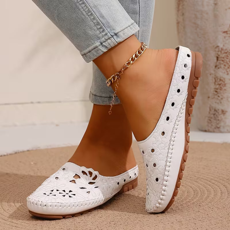 Women's Floral Cut-Out Mule Flats