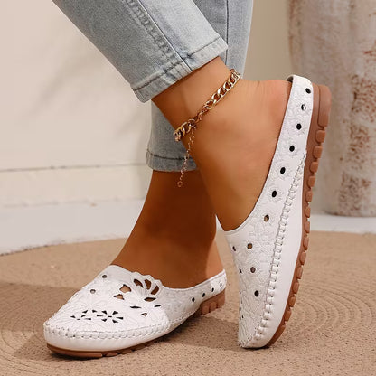 Women's Floral Cut-Out Mule Flats