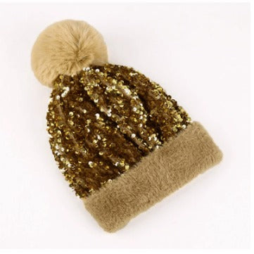 Unisex Sequin Pom Beanie