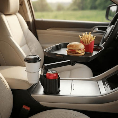 Adjustable Car Cup Holder Tray with Rotating Arm