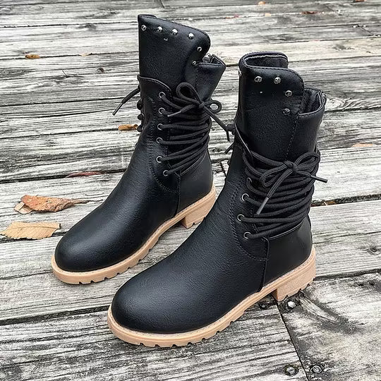 Women's Lace-Up Ankle Boots with Round Toe