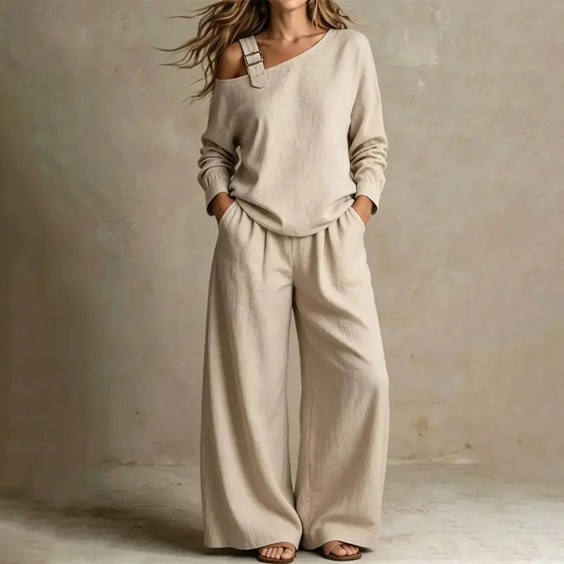 Women's Asymmetrical Neck Two-Piece Set