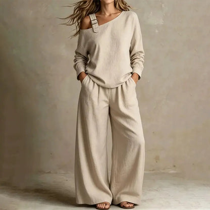 Women's Asymmetrical Neck Two-Piece Set