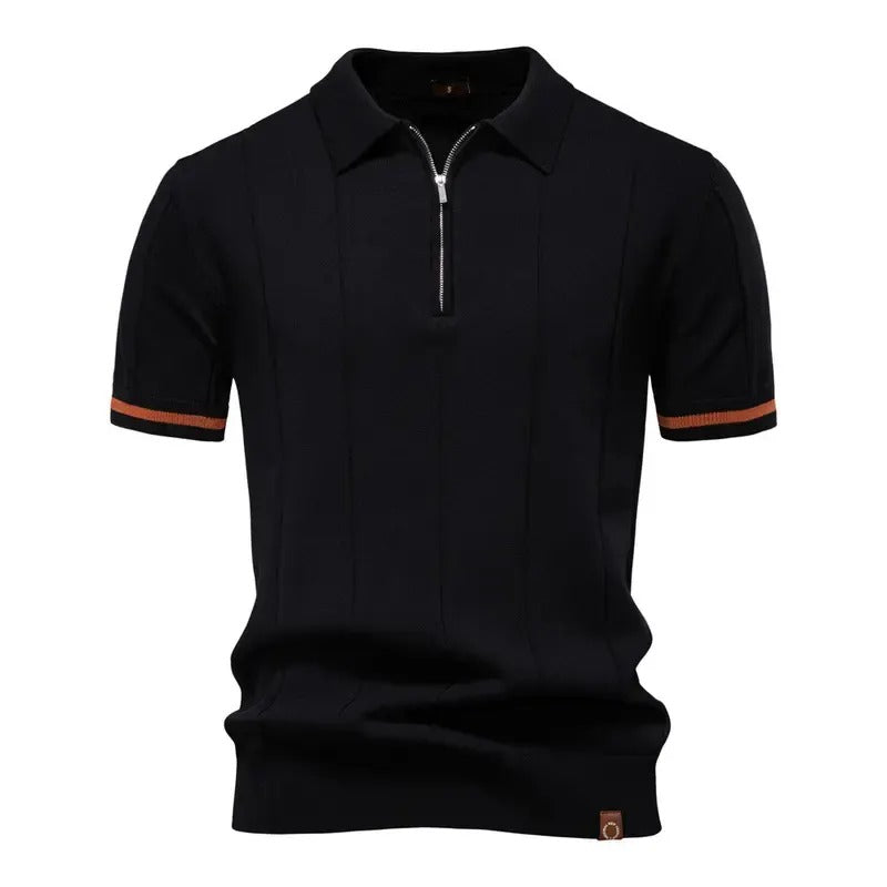 Men's Textured Zip Collar Polo Sweater