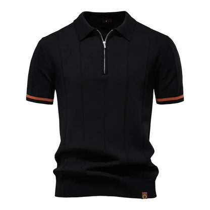 Men's Textured Zip Collar Polo Sweater