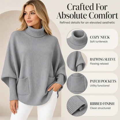 Women's High-Neck Poncho Sweater