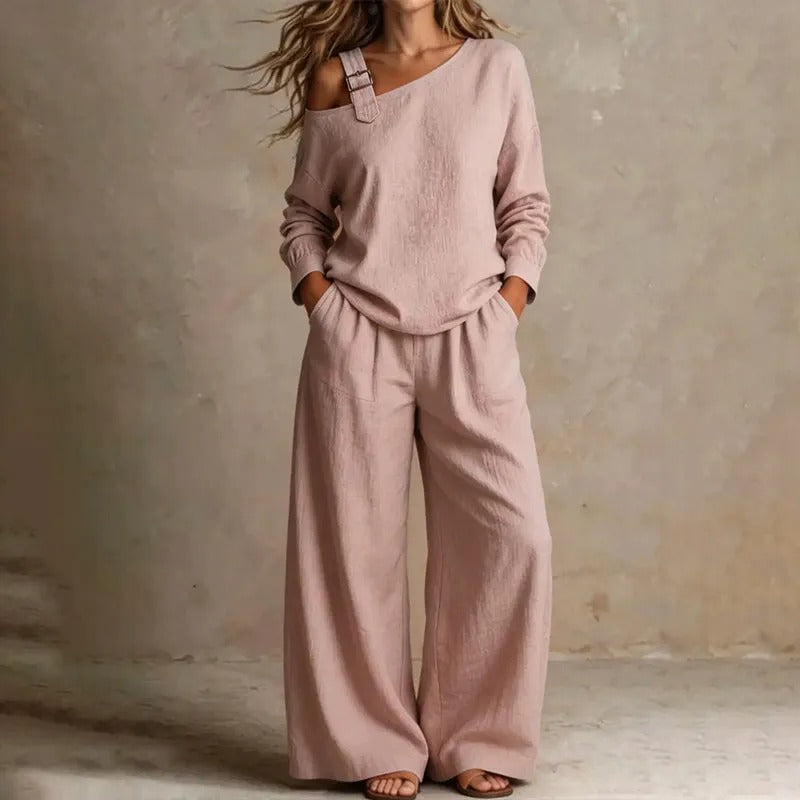 Women's Asymmetrical Neck Two-Piece Set