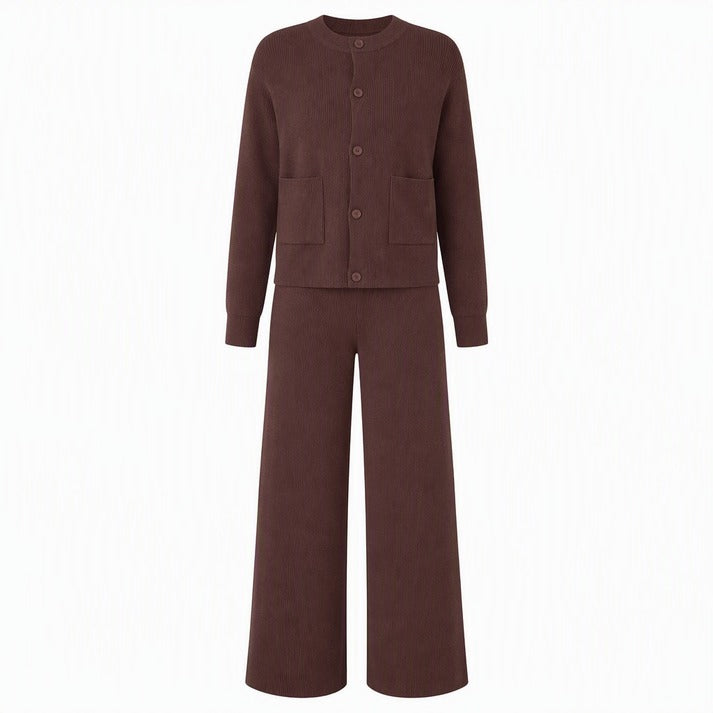 Women's Button-Front Cardigan and Wide-Leg Pants Set