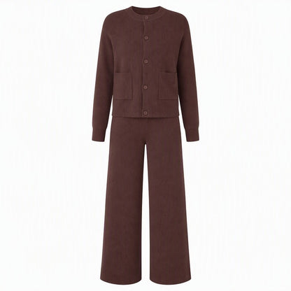 Women's Button-Front Cardigan and Wide-Leg Pants Set