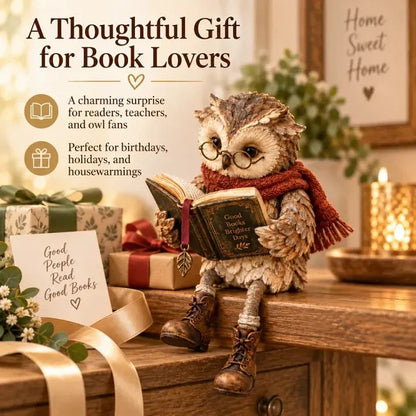 Reading Owl Figurine with Glasses and Book