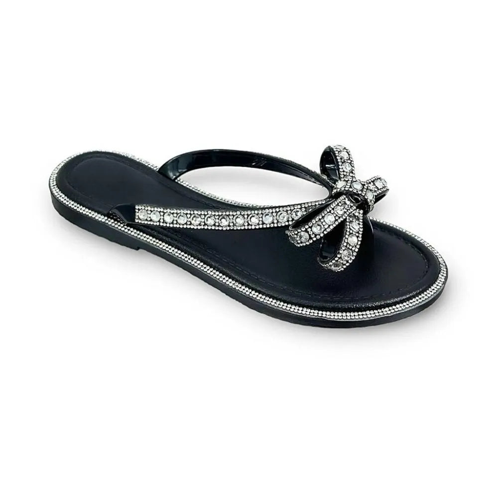 Women's Rhinestone Bow Flat Sandals
