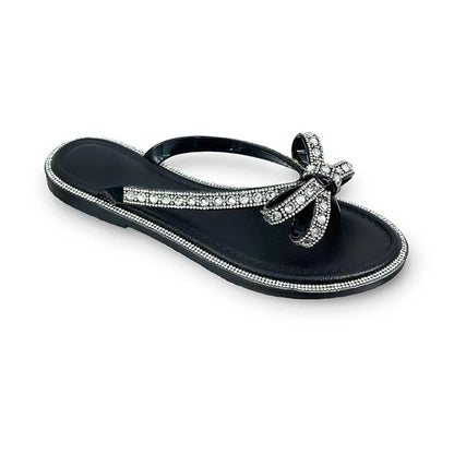 Women's Rhinestone Bow Flat Sandals