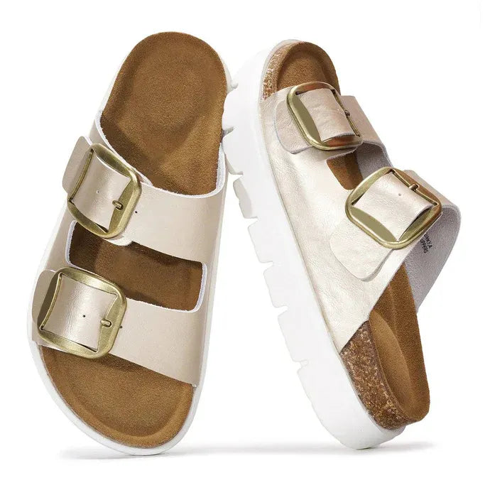 Women's Double-Buckle Flatform Slide Sandals