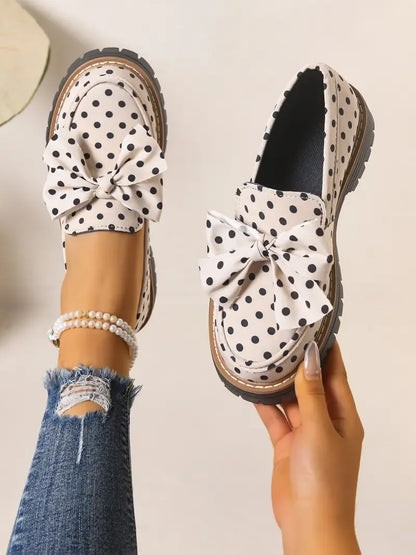 Women's Polka Dot Bow Detail Platform Loafers