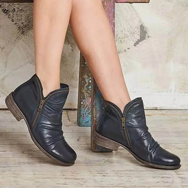 Women's Double-Zip Low Heel Ankle Boots