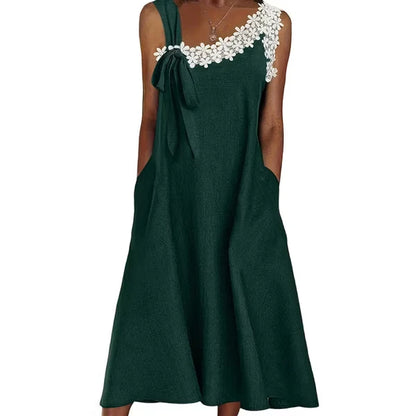 Women’s Floral Lace Trim Bow-Shoulder Dress