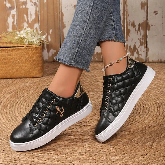 Quilted Lace-Up Casual Sneakers