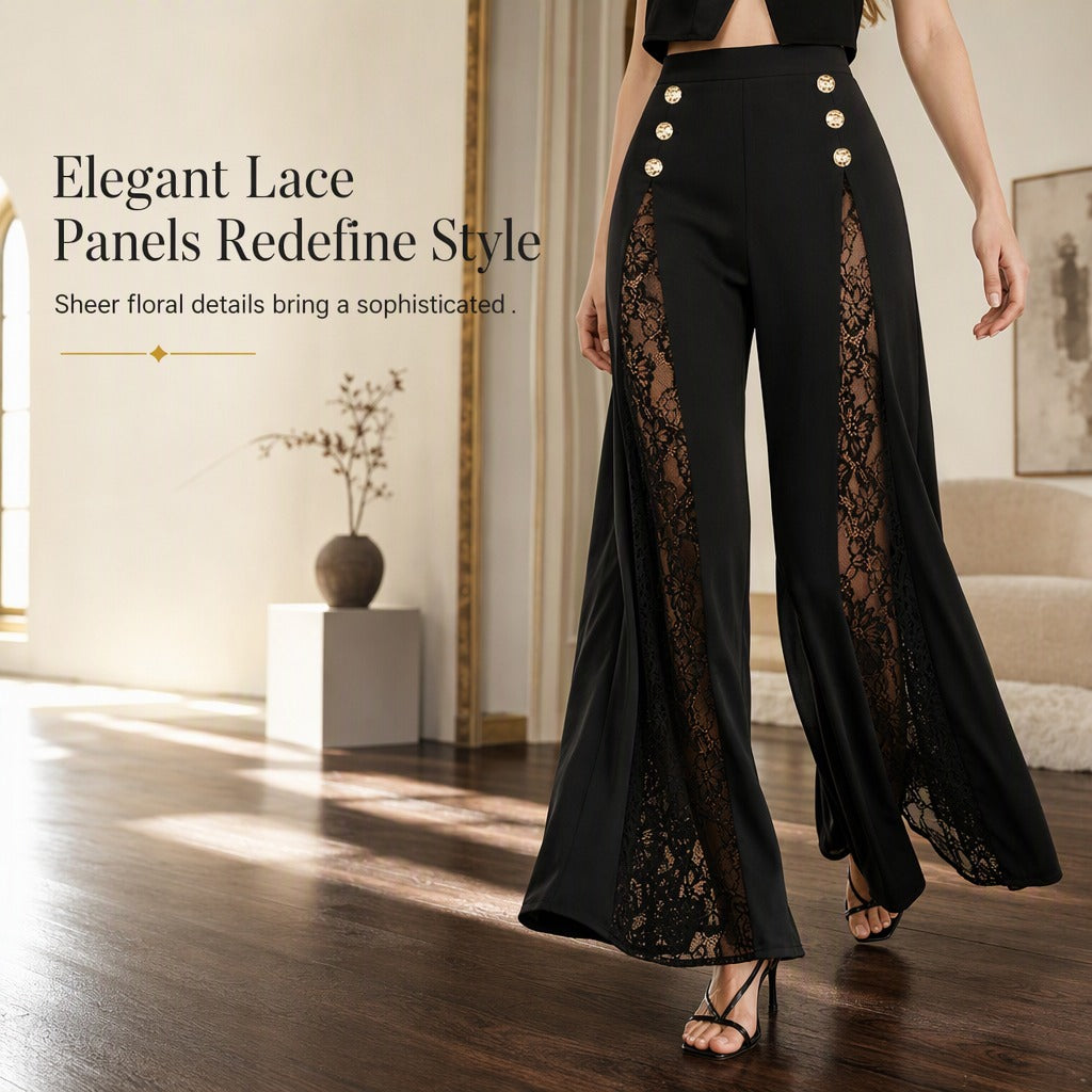 Women's Lace Panel Wide-Leg Pants