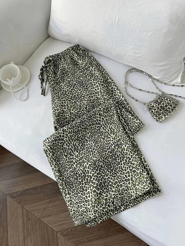 Women's High-Waisted Leopard Print Wide-Leg Pants