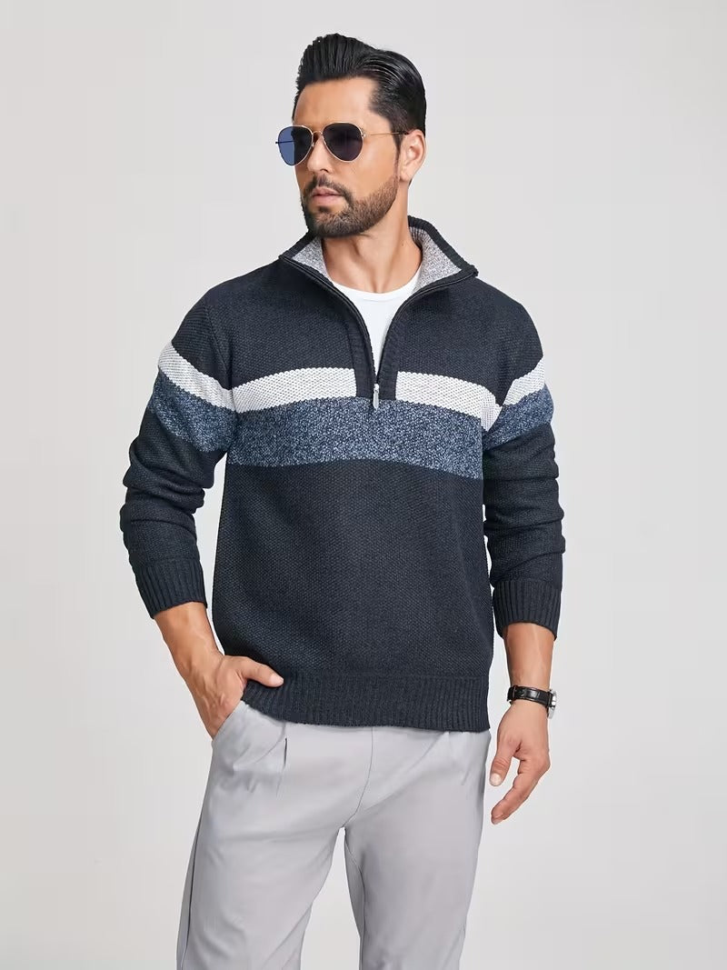 Men's Textured Quarter-Zip Stand Collar Sweater