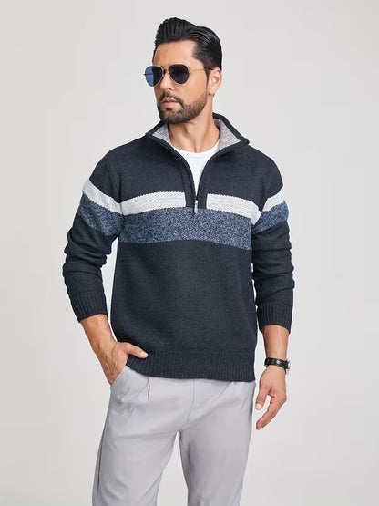 Men's Textured Quarter-Zip Stand Collar Sweater