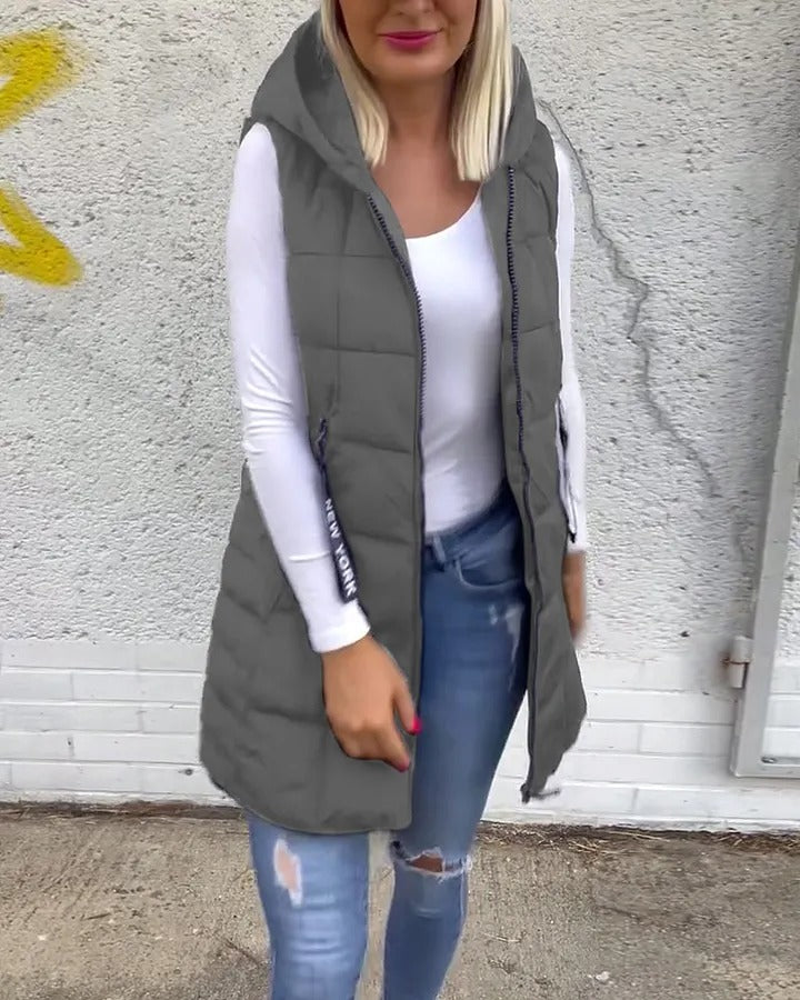 Women's Hooded Quilted Zip-Front Vest
