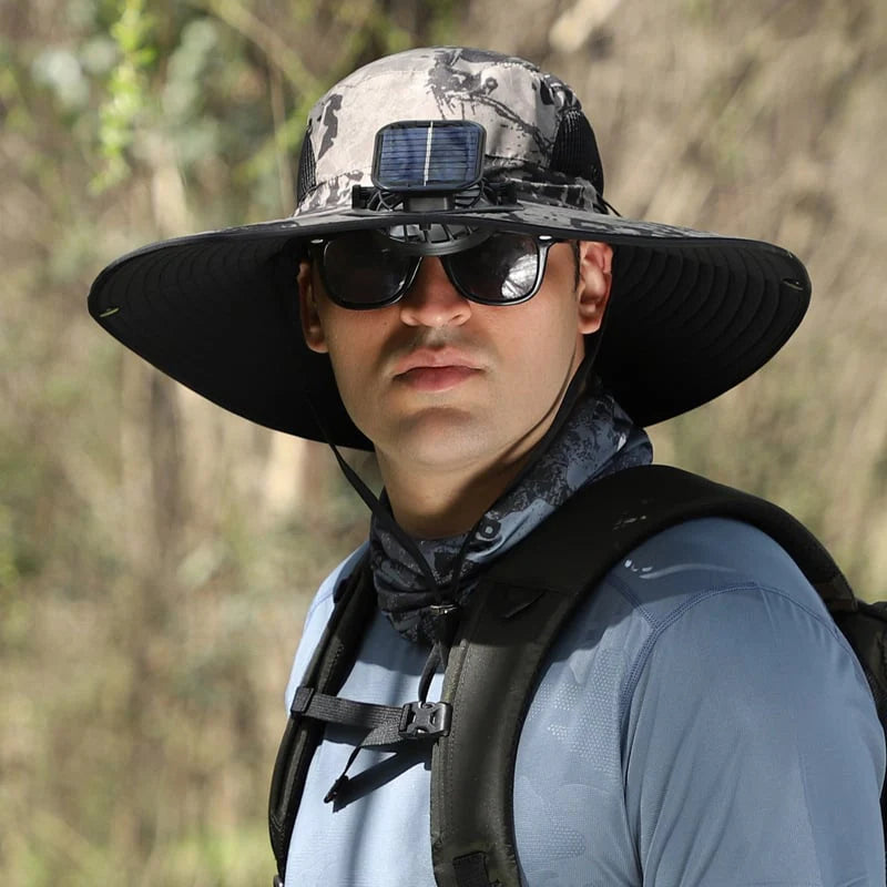 Unisex Wide Brim Outdoor Sun Hat with Solar Fan