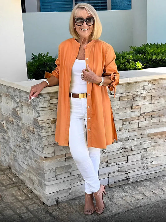 Women’s Button Front Longline Swing Shirt Jacket