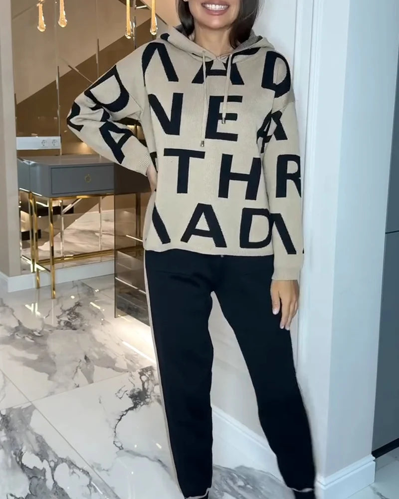 Women's Letter Print Hooded Two-Piece Set