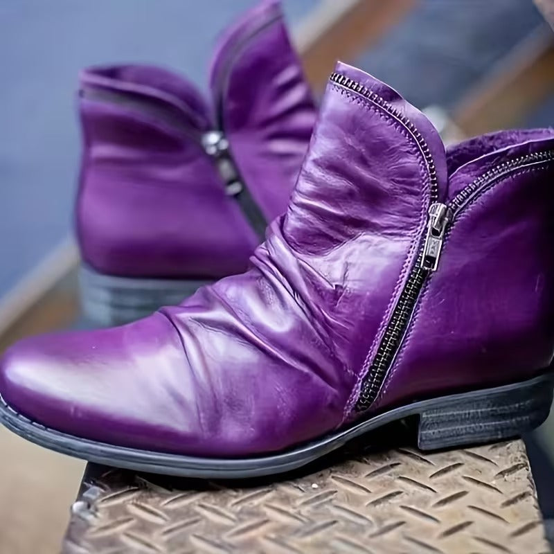 Women's Double-Zip Low Heel Ankle Boots