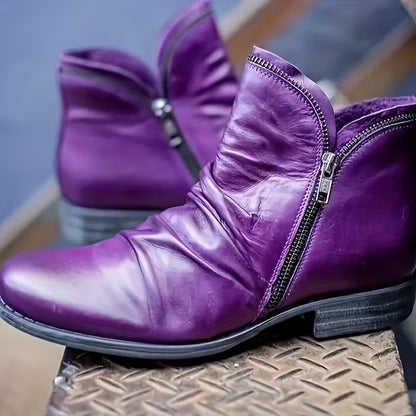 Women's Double-Zip Low Heel Ankle Boots