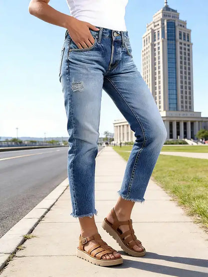 Women's Distressed Straight-Leg Jeans