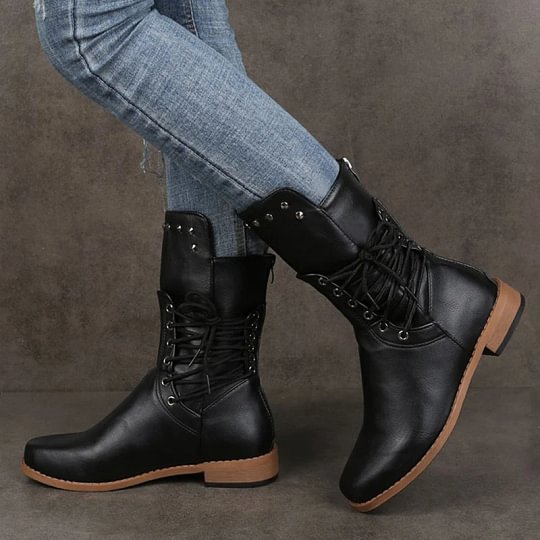 Women's Lace-Up Ankle Boots with Round Toe