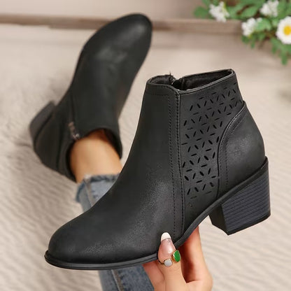 Women's Perforated Ankle Boots with Chunky Heel