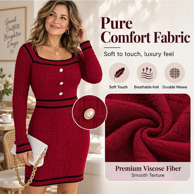 Women's Ribbed Knit Dress with Square Neckline