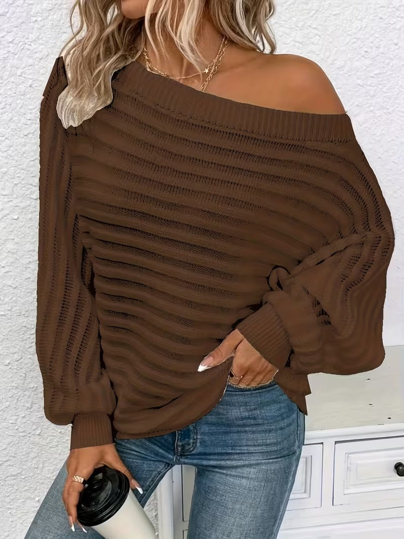 Women’s Ribbed Off-Shoulder Pullover Sweater
