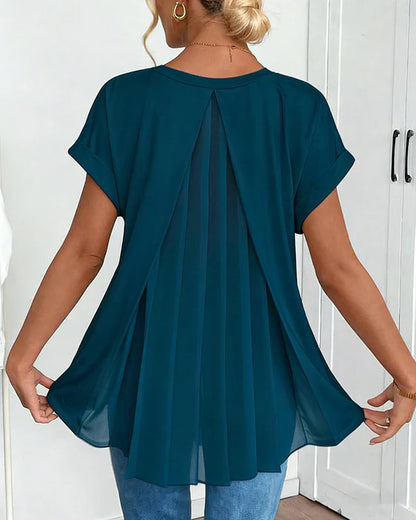 Women’s V-Neck Pleated Back Short-Sleeve Top