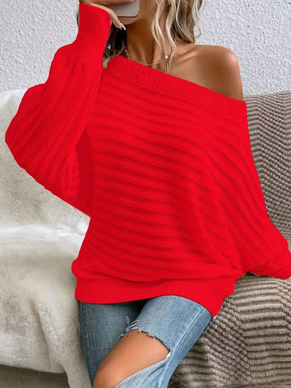 Women’s Ribbed Off-Shoulder Pullover Sweater