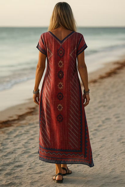 Women's Printed V-Neck Maxi Dress