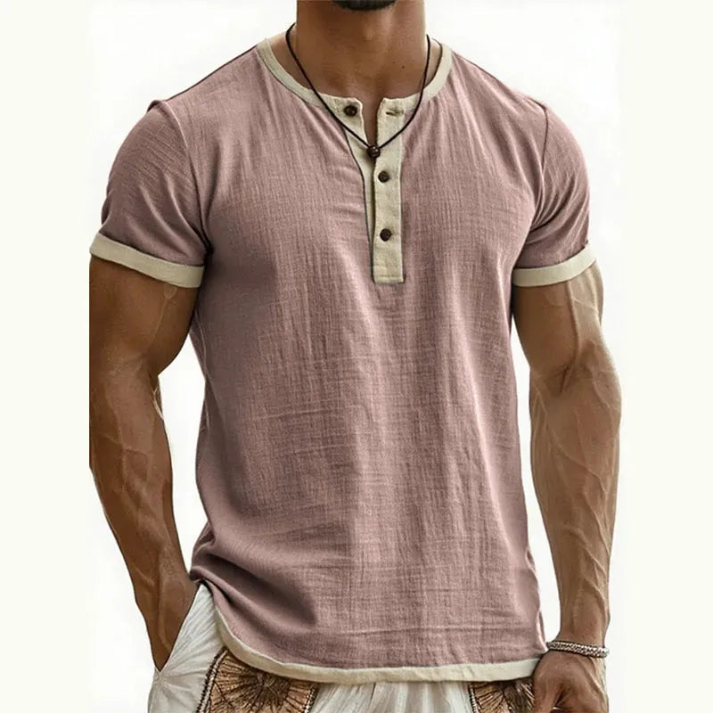 Men's Contrast-Trim Henley Shirt