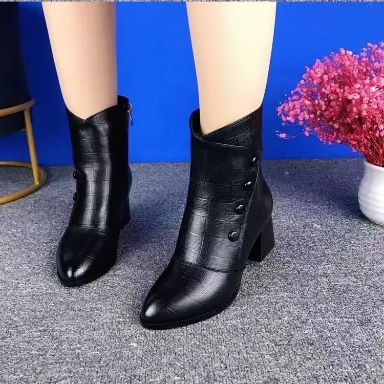 Women's Embossed Leather-Look Ankle Boots