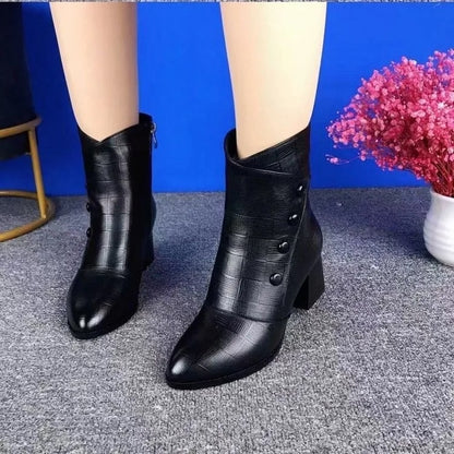 Women's Embossed Leather-Look Ankle Boots
